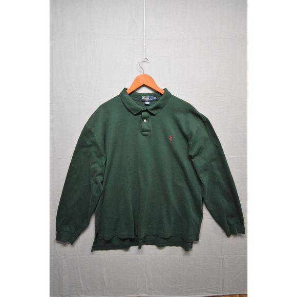 Polo Ralph Lauren Men’s XXL Long Sleeve Polo Shirt Green 100% Cotton - Picture 1 of 7